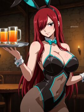 1girls ai_generated big_breasts breasts bunny_ears bunny_girl bunnysuit busty curvy drinks eleniart erza_scarlet fairy_tail female female_only long_hair looking_at_viewer one_eye_obstructed red_hair seductive serving_tray skimpy skimpy_clothes skimpy_outfit solo suggestive thick_thighs tray voluptuous wide_hips