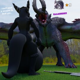 absurd_res anthro balls big_balls big_penis capcom cock_vore day demi_elder dialogue duo ear_piercing ear_ring eclipse_magala feral flying_wyvern genitals gore_magala hi_res huge_cock huge_filesize hyper hyper_genitalia hyper_penis imminent_vore implied_cock_vore male male/male monster_hunter nargacuga penile penis piercing ring_piercing roaring size_difference smaller_pred switch_axe teasing text vikvillince villince vore weapon