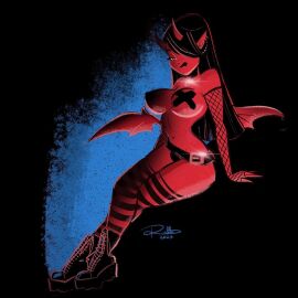 1girls 2020s 2023 artist_signature bat_wings belt black_hair bodypaint boots devil devil_girl devil_horns ear_piercing female female_focus female_only fishnet_armwear hair_over_one_eye hourglass_figure leather_boots lens_flare long_hair original original_character pointy_ears red_skin rutturuttu solo solo_female solo_focus striped_legwear striped_thighhighs thighs thong zettai_ryouiki