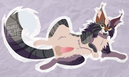 11oaksfall11 3_toes animal_genitalia animal_penis balls belly belly_tuft bodily_fluids brown_body brown_fur chest_tuft countershading cum cum_drip digital_drawing_(artwork) digital_media_(artwork) digitigrade dipstick_tail domestic_cat dripping ear_tuft feet felid feline feline_genitalia feline_penis felis feral fluffy fluffy_tail fur genital_fluids genitals grey_body grey_fur grin hi_res looking_at_viewer lying male male_feral mammal markings multicolored_body multicolored_fur narrowed_eyes on_side paws penile_spines penis presenting presenting_balls presenting_penis seductive sheath smile solo spread_legs spreading striped_body striped_fur stripes tabby_cat tail tail_markings tan_body tan_countershading toes tuft