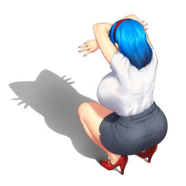 1girls ass ass_in_skirt big_ass big_breasts bird's-eye_view blue_hair breasts busty busty_female cat_shadow_puppet_(meme) crouching crouching_female curvaceous curvy curvy_female curvy_figure errorkazoo female female_focus female_only hairband heels hi_res high-angle_view high_heels high_resolution highres large_breasts light-skinned_female light_skin mature mature_female medium_hair meme meme_reference milf oc oc_only original original_character pose posing reference rina_atherina rina_atherina_(errorkazoo) shadow shadow_puppet sideboob simple_background skirt solo solo_female solo_focus squatting tagme viewed_from_above voluptuous voluptuous_female white_background white_shirt