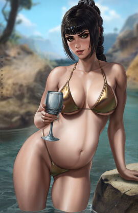 1girls absurd_res absurdres areola areolae arm_support artist_name athletic athletic_female baldur's_gate baldur's_gate_3 bangs bare_arms bare_breasts bare_chest bare_shoulders bare_skin bare_thighs belly big_belly big_breasts bikini bikini_bottom bikini_top black_hair bra braided_hair braided_ponytail breasts child_bearing_hips cleavage clothed clothing dandon_fuga dungeons_and_dragons elf elf_ears elf_female female female_focus female_only forgotten_realms freckles freckles_on_face gold_bikini gold_bikini_bottom gold_bikini_top gold_clothing green_eyes hair_up half_elf high_resolution highres hips huge_belly in_water lake large_belly large_breasts light-skinned_female light_skin long_hair navel nipples outdoors outside panties pointy_ears ponytail pregnancy pregnant pregnant_belly pregnant_female round_belly scar scar_on_face shadowheart slim_female slim_waist solo solo_female solo_focus standing stomach thick_thighs thighs toned toned_body toned_female underwear wading water