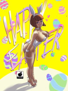 1girls big_breasts bob_cut breasts brown_hair bunny_girl bunnysuit danny_phantom easter feet female high_heels hoop_earrings linkartoon madeline_fenton mature_female milf purple_eyes short_hair strappy_heels white_female