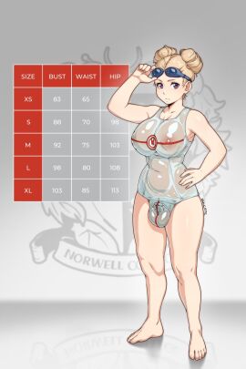 1futa 2024 areolae balls bare_shoulders barefoot big_breasts blonde_hair breasts cage caged caged_cock casual chastity chastity_cage chastity_device clothed clothing cock_cage commentary commission double_bun english_commentary flat_chastity_cage full_body futa_only futanari genitalwear goggles goggles_on_head hair_bun hand_on_own_hip highres human intersex large_breasts latex latex_clothing latex_skinsuit light-skinned_futa light_skin looking_at_viewer navel nipples norwell_college one-piece_swimsuit ooney101 orgasm_denial original pale_skin partially_clothed penis penis_cage purple_eyes rubber see-through_one-piece_swimsuit short_hair solo sports_uniform sportswear standing sulcate swim_goggles swimsuit swimwear testicles