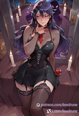 1girls ai_generated bambietta_basterbine bleach casual female half-closed_eyes indoor lewdrune looking_away seductive_pose sitting solo