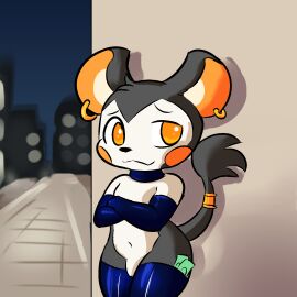 accessory anthro city clothed clothing crossdressing ear_piercing ear_ring emolga femboy furgonomics generation_5_pokemon hi_res jewelry latex latex_clothing legwear male male_focus male_only mammal money money_in_legwear nintendo piercing pokemon pokemon_(species) prostitution ring ring_piercing rodent sleepyly solo stockings tail tail_accessory tail_jewelry tail_ring