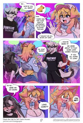 absurd_res blue_(breedypupper) breasts breedypupper canid canine canis clothing comic conditional_dnp dialogue domestic_dog female group hi_res jackie_(breedypupper) jennie_(breedypupper) lagomorph leporid male male/female mammal nintendo party pokemon rabbit text
