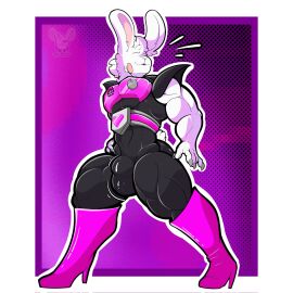 1boy absurd_res absurd_resolution absurdres anthro anthro_only athletic athletic_anthro athletic_male black_bodysuit black_clothing bunny bunny_boy digital_drawing_(artwork) digital_media_(artwork) hi_res high_heel_boots high_resolution highres leaking leaking_cum leaking_penis long_fingernails long_nails male muscles muscular muscular_male ollie_(yamwamm) penis pink_shoes rabbit rabbit_boy reference tagme white_fur yamwamm
