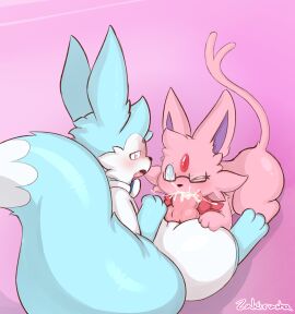 2023 absurd_res all_fours ambiguous_gender artist_name ass ass_up big_penis big_tail blue_eyes blush bodily_fluids colored cum cum_inside darkie_(espeon) deltra digital_drawing_(artwork) digital_media_(artwork) duo eeveelution espeon eyewear fellatio feral generation_2_pokemon generation_6_pokemon genital_fluids genitals glasses hi_res knot leaking_cum looking_pleasured male male/ambiguous nintendo one_eye_closed open_mouth oral penile penis pink_eyes pokemon pokemon_(species) raised_tail sex shaded signature sitting sylveon tail tongue tongue_out wink zakiredlight