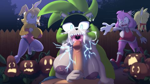 absurd_res afrosoricid amy_rose anthro archie_comics bedroom_eyes big_penis bodily_fluids breasts bunnie_rabbot canid canine clothed clothing covering covering_eyes covering_face covering_mouth cum cum_on_face electricity eulipotyphlan fappuccino fappuccinoart female fence fox genital_fluids genitals group halloween_themed handjob hedgehog hi_res human idw_publishing imminent_eating jack-o'-lantern lagomorph leporid male male/female mammal moon narrowed_eyes night nude open_mouth partial_male penile penis pumpkin_patch rabbit running running_away running_towards_viewer saliva seductive sega sex sharp_teeth sonic_(series) sonic_boom sonic_the_hedgehog_(archie) sonic_the_hedgehog_(comics) sonic_the_hedgehog_(idw) sonic_the_hedgehog_(series) surge_the_tenrec teeth tenrec underwear zooey_the_fox