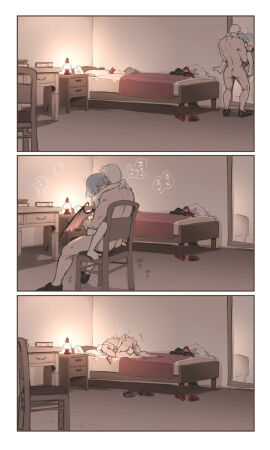 1boy 1girls against_glass asutora bat_wings blue_hair comic cowgirl_position female husband_and_wife leg_lock making_love male mating_press missionary_position multiple_views naked nude on_bed remilia_scarlet room sex stand_and_carry_position straight touhou