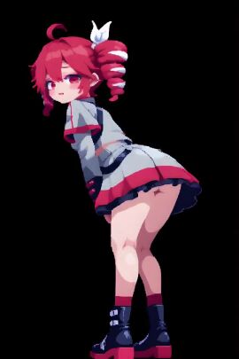 1girls ahoge ai_animation ai_generated ass ass_focus ass_shake big_ass blush boots clothed clothed_female clothing female female_only fully_clothed hair_ornament hairbow high_heel_boots kasane_teto kasane_teto_(sv) large_ass looking_back no_panties open_mouth red_eyes red_hair shaking shaking_ass skirt solo solo_female synthesizer_v tagme twerk twerking twin_drills upskirt utau video