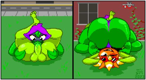 1girls animated cum cum_in_mouth cum_inside female futa_on_female futanari green_shadow_(pvz) intersex leg_lock leg_lock_fellatio necronomic_con oral peashooter_(pvz) pixel_animation pixel_art plant plant_girl plants_vs_zombies solar_flare_(pvz) sunflower_(pvz) toilet_man