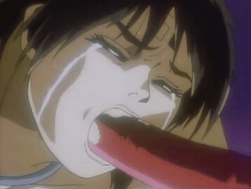 1990s_(style) 1993 animated brown_hair closed_eyes fellatio female irrumatio lowres oral puckered_lips retro_artstyle short_hair tagme tattoo tears tentacle thick_lips urotsukidouji v-bangs yumi_(urotsukidouji)