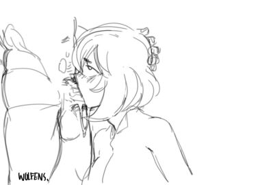 blowjob cum cumming deepthroat fellatio female hand_behind_head light-skinned_male light_skin male monochrome nintendo penis pokemon short_hair sina_(pokemon) sketch swallowing swallowing_cum swallowing_penis_while_deepthroat tagme throatpie woofenss