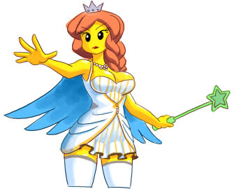 blank_background braided_hair breasts crown female lego legos minus8 necklace original original_character solo tagme wand yellow_body yellow_skin