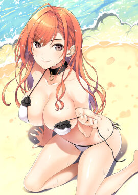 1girls absurd_res absurdres adult arisugawa_natsuha arm_support bare_arms bare_back bare_belly bare_calves bare_chest bare_hands bare_hips bare_knees bare_legs bare_midriff bare_navel bare_shoulders bare_skin bare_soles bare_thighs bare_torso barefoot beach belly belly_button bikini bikini_bottom bikini_only bikini_top black_choker black_collar breasts brown-eyed_female brown_eyes choker cleavage coast collar collarbone dot_nose dripping_wet feet female female_focus female_only fingernails fingers floor full_body groin ground half_naked hand_on_floor hand_on_ground high_resolution highres hourglass_figure idolmaster idolmaster_shiny_colors inuzumi_masaki knees large_breasts legs light-skinned_female light_skin lips long_hair looking_at_viewer naked naked_female navel nude nude_female orange-haired_female orange_eyebrows orange_hair outdoors outside pussy sand sea seaside shoulders side-tie_bikini simple_background sitting sitting_on_ass sitting_on_floor sitting_on_ground sitting_on_knees slender_body slender_waist slim_female slim_waist smile smiling smiling_at_viewer solo string_bikini swimsuit swimwear thick_thighs thigh_gap thighs thin_waist v-line wet wet_belly wet_bikini wet_body wet_breasts wet_face wet_hair wet_legs wet_pussy wet_skin wet_thighs white_bikini white_bikini_bottom white_bikini_only white_bikini_top white_string_bikini white_swimsuit white_swimwear wide_hips