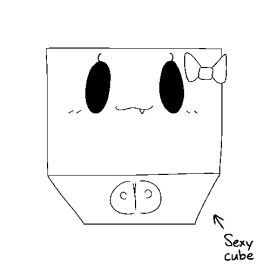 2024 animated blush bow_accessory bow_ribbon english_text female genitals half-closed_eyes low_res narrowed_eyes open_mouth puffy_pussy pussy sexy_cube short_playtime slem snaggle_tooth solo text
