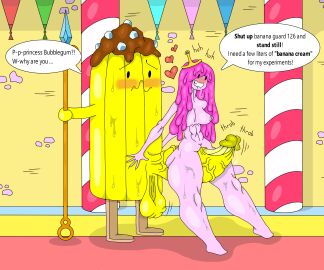 1boy 1girls 2d abs adventure_time ass balls banana banana_guard big_ass big_balls big_butt big_cock big_penis big_testicles blush blushing_female blushing_male bonnibel_bubblegum breasts bubble_gum candy candy_kingdom_(adventure_time) cartoon_network confused dialogue dominant_female english_dialogue english_text female heart heart_symbol hearts_around_head huge_ass huge_balls huge_cock huge_testicles huge_thighs male muscles nipples penis penis_between_thighs pink_body pink_hair pink_nipples pluwaka precum precum_bubble princess_bubblegum pussy rubbing_pussy smile sweat sweaty_body testicles text thick_legs thick_penis thick_thighs thighs throbbing throbbing_balls throbbing_penis tiara twitching veins veins_on_dick veiny wide_hips without_clothes yellow_body
