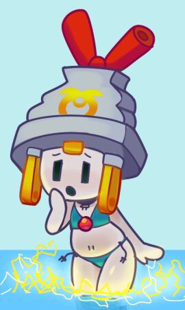 1girls 2x anthro bikini blue_background connie_(mario) electricity female mario_(series) mario_and_luigi:_brothership mario_and_luigi_(series) mob_face navel nintendo plug socket standing water