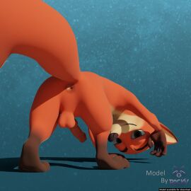 3d animal_genitalia animal_penis anthro anus balls bent_over black_nose blender_(artwork) canid canine canine_genitalia canine_penis claws countershading digital_media_(artwork) disney erection fox fur genitals gloves_(marking) green_eyes hi_res looking_at_viewer male male_only mammal markings nick_wilde nude orange_body orange_fur penis pink_penis rear_view red_fox rockyrcoon simple_background smile solo tail true_fox zootopia
