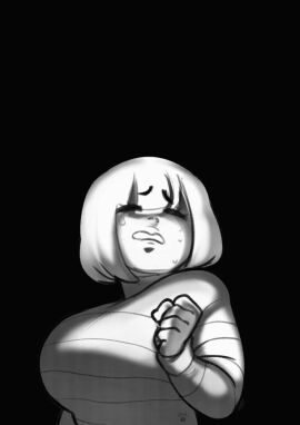 1boy 1girls animated behind bob_cut breasts closed_eyes female_frisk frisk gaster greyscale mahmapuu multiple_arms nervous nervous_sweat sweat undertale