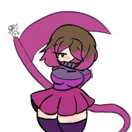1girls 2d bete_noire big_breasts breasts female female_only glitchtale light-skinned_female light_skin looking_at_viewer purple_eyes rebootedmp3g scythe skirt solo sweater tagme thick_thighs thighhighs undertale undertale_(series) undertale_au voluptuous