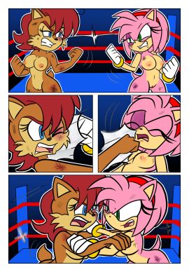 amy_rose anthro archie_comics black_eyes blue_eyes box breasts brown_body brown_fur catfight chipmunk container demichan duo eulipotyphlan female female/female fight footwear fur genitals green_eyes ground_squirrel hair handwear handwear_and_footwear_only hedgehog hi_res humanoid mammal medium_breasts nipples nonsexual nonsexual_nudity nude nude_female pink_body pink_fur punch red_hair rodent sally_acorn sciurid sega sonic_(series) sonic_the_hedgehog_(archie) sonic_the_hedgehog_(comics) sonic_the_hedgehog_(series) squirrel vulva
