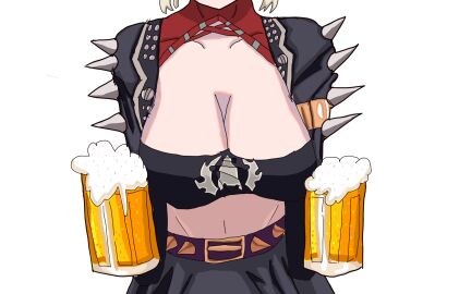 2d 2d_(artwork) beer big_breasts breasts burnice_white female grey_hair zenless_zone_zero