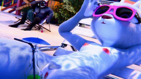 2_toes 3_fingers 3d 4_fingers abs absurd_res anthro balls beach beach_chair beach_towel big_balls big_penis black_body black_fur bovid bovine breasts cape_buffalo chief_bogo claws digital_media_(artwork) disney drinking_straw duo ears_up erect_nipples eyewear feet female finger_claws fingers fur genitals grey_body grey_fur heart_pubes hi_res huge_cock humanoid judy_hopps lagomorph leporid looking_at_another male mammal muscular muscular_arms muscular_male muscular_thighs musuclar_legs nipples nude nude_female nude_male pecs penis pochemu pubes purple_eyes pussy pussy_peek rabbit relaxing sand slim_female small_breasts soda_bottle sunglasses thick_thighs toes towel towel_on_penis white_body white_fur wide_hipped_female zootopia