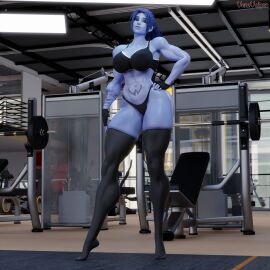 1girls 3d abs amelie_lacroix ass big_ass big_breasts black_fingernails black_nails black_thong blizzard_entertainment blue_hair breasts elbow_sleeve female female_only fit fit_female gym looking_at_viewer muscular muscular_female muscular_thighs no_pants oiled oiled_skin oily overwatch overwatch_2 ponytail purple-skinned_female purple_skin solo solo_female sports_bikini sports_bra tattoo tattoo_on_stomach thick_thighs thong thunder_thighs vonsvaigen wide_hips widowmaker yellow_eyes