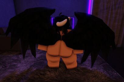 1girls 3d albedo_(overlord) ass barefoot big_ass black_wings completely_nude female female_only full_body naked naked_female nude nude_female overlord_(maruyama) rear_view roblox robloxian solo solo_female thepuppyellie wings