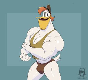 anthro avian beak bird bulge disney duck ducktales ducktales_(2017) gay gay_male hat launchpad_mcquack male male_only muscular muscular_male nixxxbot pecs solo solo_male tank_top underwear yaoi