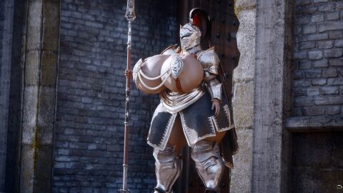 1girls armor armored_female breasts female huge_breasts impractical_armor knight lance runn1non skimpy skimpy_clothes spear tagme weapon