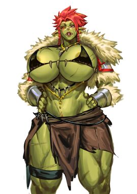 athletic athletic_female big_breasts bikini bikini_top black_bikini black_bikini_top braided_hair breasts brown_loincloth cassandra_(virgoart1509) female green_skin hand_on_hip hands_on_hips hips huge_breasts leg_strap loincloth muscular muscular_female muscular_thighs orc orc_female red_hair skimpy skimpy_clothes solo solo_female thick_thighs thighs tooth_necklace virgoart1509 wide_hips yellow_eyes