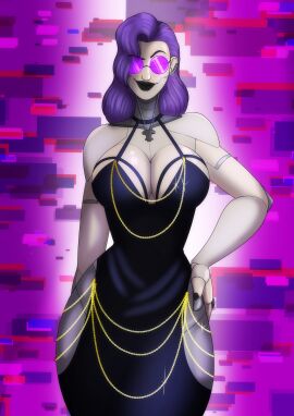 bedroom_eyes big_breasts breasts cyborg fairbanks_(vtuber) female hammertheshark indie_virtual_youtuber jewelry large_breasts modakawa_dress no_artist_signature no_source purple_hair segmented_body smirk smirking smirking_at_viewer tagme virtual_youtuber vtuber