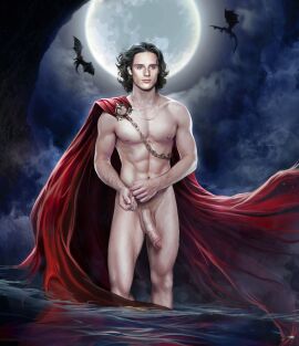 1boy abs big_penis bulging_biceps cape chest dragon game_of_thrones hard_cock hard_on hard_penis house_of_the_dragon jacaerys_velaryon long_hair long_penis male male_only naked necklace penis prince royal royalty shoulder_length_hair