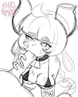 ahoge animated animation big_penis bikini blush blush_lines cow_ears cow_girl cowbell diives ehioanimations eye_contact fanart female horns male penis sketch sucking_penis wip xingzuo_temple
