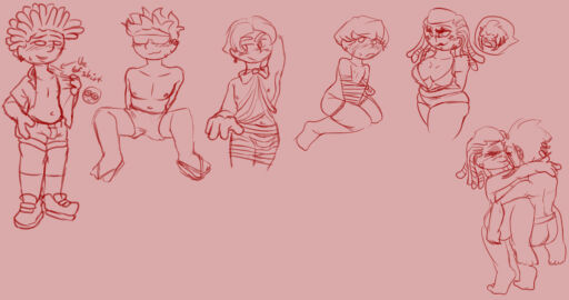 2girls 4boys carlo_romano_(papa_louie) chuck_(papa_louie) clothing ember_(papa_louie) female flipline_studios indigo_(papa_louie) kissing male papa_louie s-nicc-s-nacc sex sketch swimsuit taylor_(papa_louie) yuri