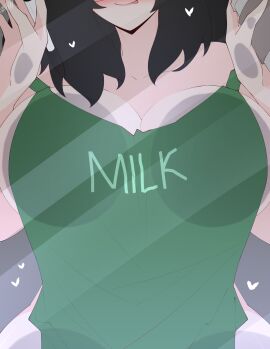 1girls against_glass apron big_breasts breasts dani_(shiirano) female female_only heart imnotshiira_(artist) light-skinned_female light_skin original shiirano solo tagme thick_thighs voluptuous