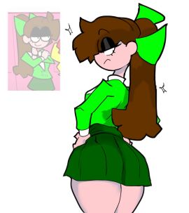 1girls big_ass brown_hair color female female_only fnf fnf_mod friday_night_funkin friday_night_funkin_mod green_clothing green_skirt hair_ornament heather_duke heathers heathers_(musical_adaptation) human long_hair looking_back ponytail ri_denueth self_upload skirt solo solo_female twitter_link white_background