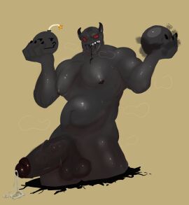 ssatoh angry_face ass balls bara big_ass big_balls big_butt big_butt_(male) big_horn_(the_binding_of_isaac) big_penis cock cum_drip dick gay grey_body male male_only muscular muscular_male penis penis_out red_eyes sperm sweat sweatdrop sweaty the_binding_of_isaac yaoi