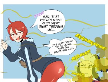 akari_(pokemon) arezu_(pokemon) black_hair fanning fart fart_cloud fart_fetish farting farting_in_face female grey_eyes mrtomato8224 pokemon pokemon_legends:_arceus red_eyes red_hair