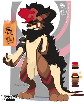 absurd_res anthro bandage bandage_on_face bandage_on_nose doeboi dragon foreskin genitals glowing glowing_eyes hair hi_res hybrid japanese_text male mane mane_hair mythological_creature mythological_scalie mythology penis scalie tail tatsuki_(doeboi) text uncircumcised
