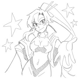 1girls big_breasts breasts female large_breasts long_hair monochrome ponytail ryomiina space_yoko tengen_toppa_gurren_lagann yoko_littner