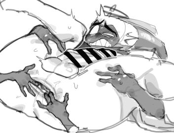 adam_(hazbin_hotel) ambiguous_gender anal_juice angel angel_humanoid anus blush bodily_fluids boner censored censored_genitalia censored_penis dick_master duo erection halo hazbin_hotel heavy_blush holding_thighs humanoid male male/ambiguous male_only monochrome panting penis scrumptious shake_lines solo_male spread_anus spread_legs sweaty sweaty_body thick_thighs