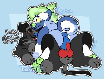 animal_genitalia animal_penis anthro ass balls big_penis canid canine canine_genitalia canine_penis canis cowgirl_position dialogue digital_media_(artwork) domestic_dog duo english_text erection from_front_position fur genitals hi_res huge_cock knot knotted_penis male male/male mammal nipples nude on_bottom on_top open_mouth penile penis sex simple_background smoke smoking speech_bubble spread_legs spreading tail text toastlotl