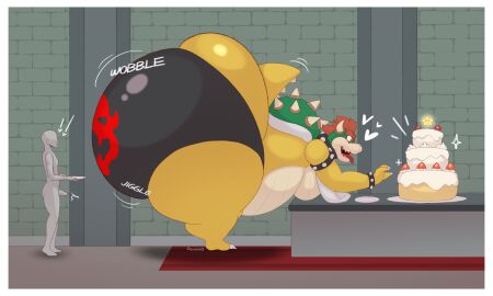 anon anthro aroused ass belly bent_over bib big_ass big_butt bowser cake carpet castle clothing deliciousq dessert distracted duo erection faceless_character faceless_male food furniture gay genitals glans hair hi_res horn huge_ass huge_butt human humanoid_genitalia humanoid_penis hyper hyper_ass hyper_butt koopa male male/male male_anthro male_human mammal mario_(series) motion_lines nintendo nude onomatopoeia panties penis plantigrade plate red_hair scalie sharp_teeth shell shocked size_difference slightly_chubby smile sound_effects spikes table tagme tail teeth text tongue tongue_out underwear yellow_body