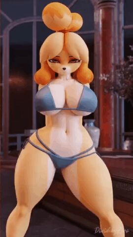 1girls animal_crossing animated anthro big bikini breasts canine dance dancing dividebyzero female figure furry gif_version girl hips hourglass isabelle_(animal_crossing) kemonomimi loop me!me!me!_dance phonk thick thighs wide