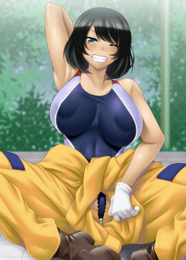 1girls black_hair breasts female girls_und_panzer hoshino_(girls_und_panzer) smile